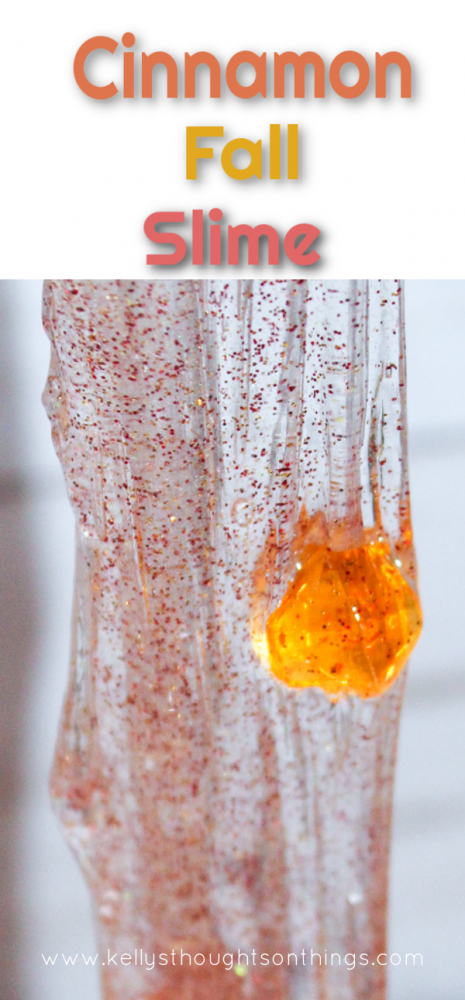 This cinnamon fall slime activity is easy to make and allows you to enjoy a delightful scent when the kids play with their cinnamon fall slime. This crafty idea is not only fun but it makes for a wonderful at home science experiment to enjoy with the kids. You can enjoy adding some glitter to give this cinnamon fall slime a sparkly look that the kids will enjoy. #slimerecipe