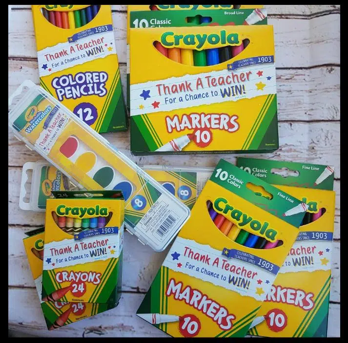 All kinds of crayola products- paint, crayons