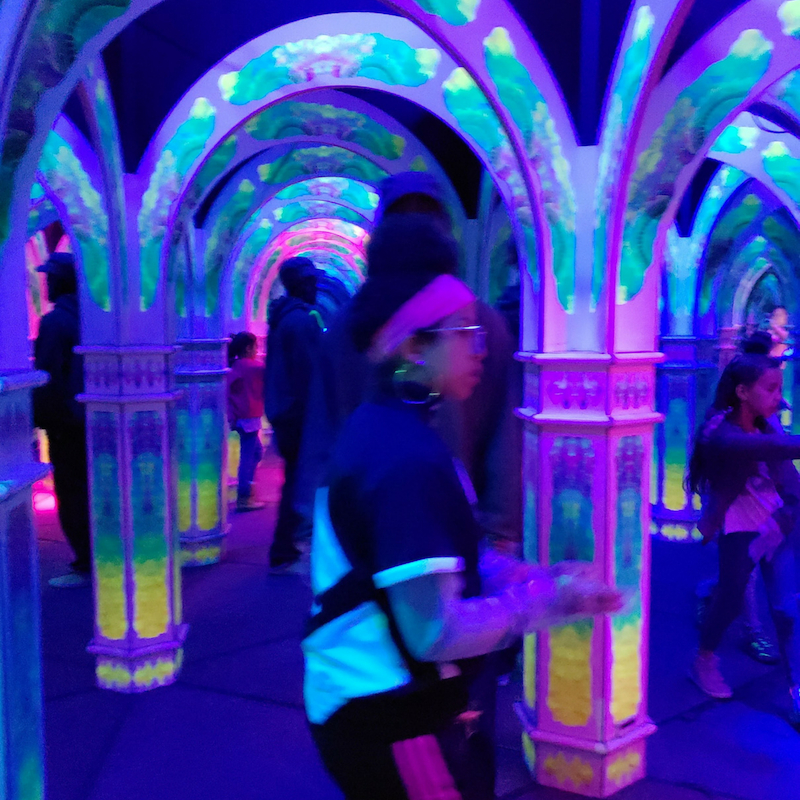 In the mirror maze, colorful and fun