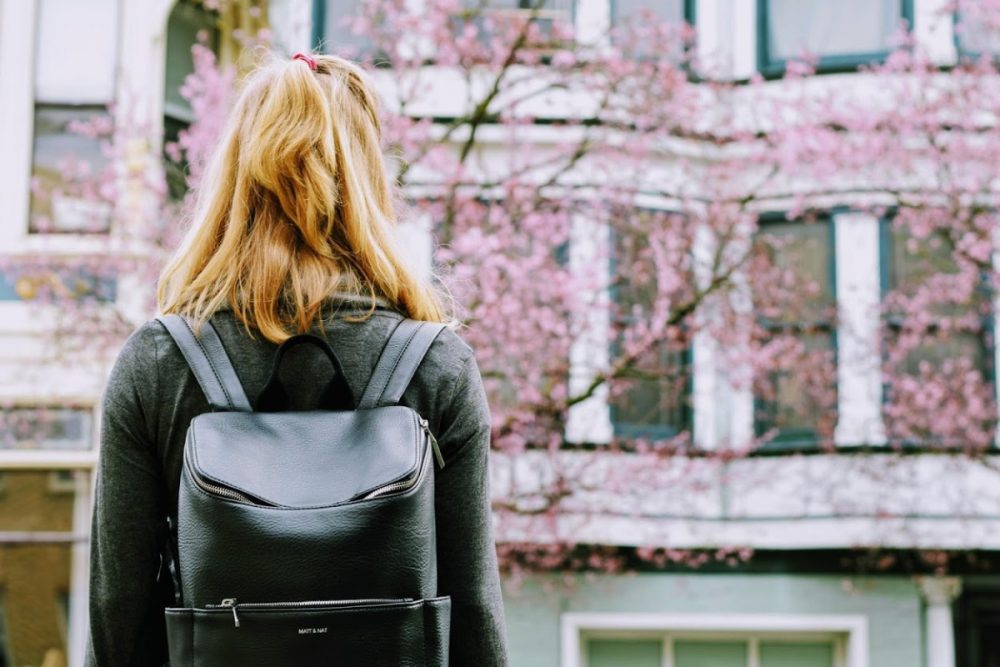 girl with backpack on