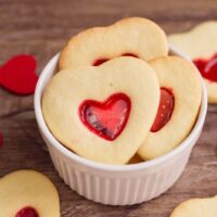 heart cookies on bowl on table