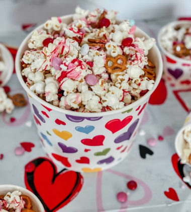 Valentine's Day M&M and Pretzel Popcorn