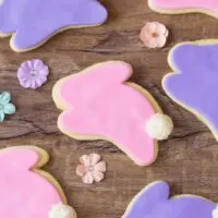 Bunny cookies on a brown board