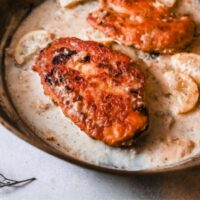 Chicken Francese in pan on table