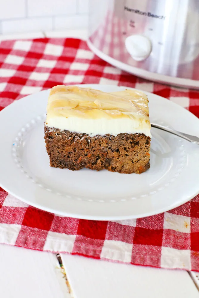 Crock Pot Carrot Cake with Caramel Dolce Cream Cheese Frosting