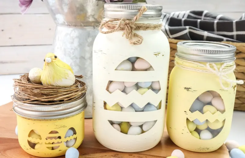 Cricut Chalky Painted Easter Candy Jars