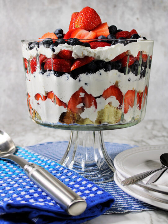 Red White and Blue Trifle Recipe with blue napkin