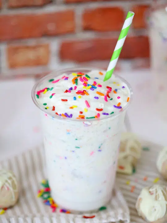 Copycat Starbucks Birthday Cake Frappuccino with sprinkles