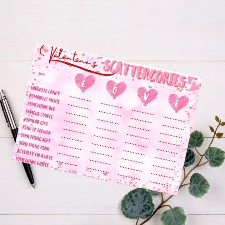 Valentine's Day Scattergories Printable