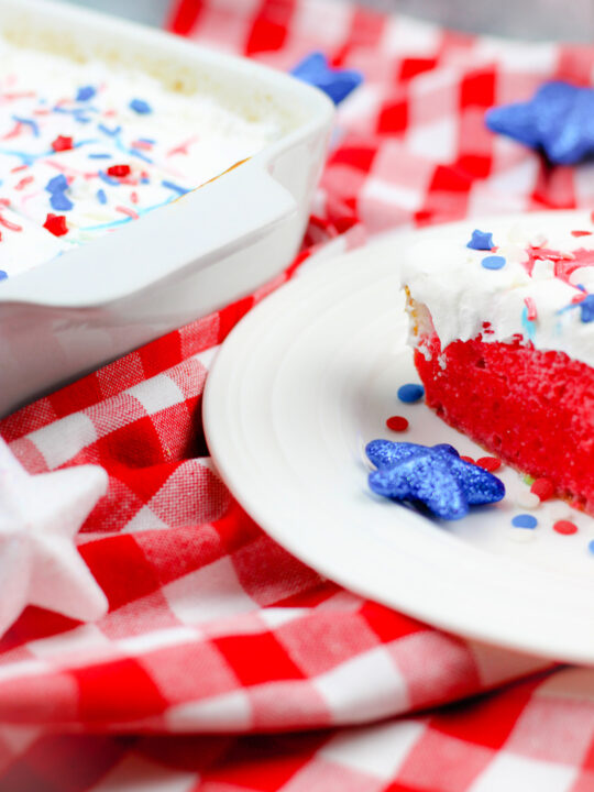 Fourth of July Red, White and Blue Poke Cake