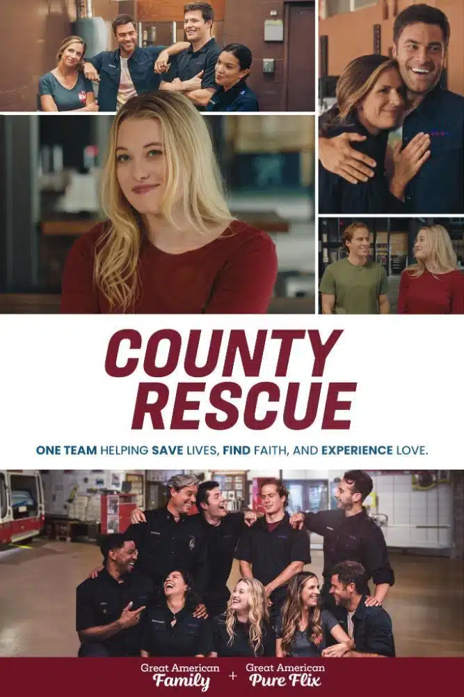 A faith-fueled poster for county rescue featuring a group of EMTs.