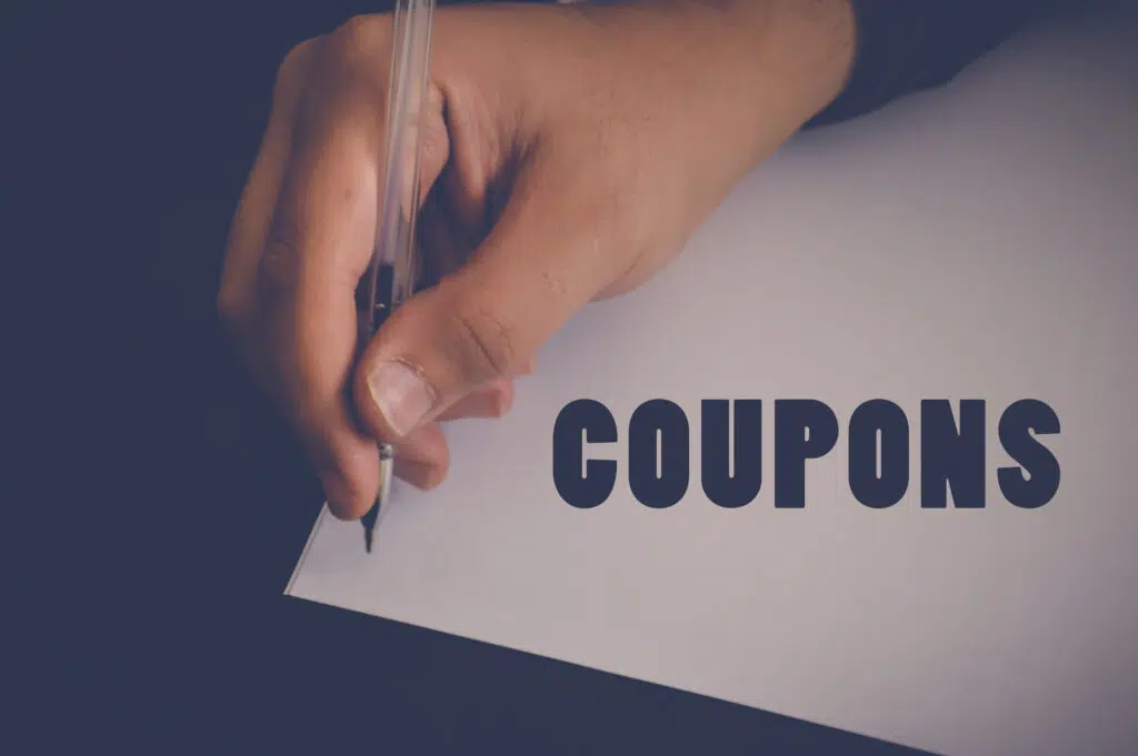 coupons written on white paper